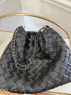 Faux Woven Leather Shoulder Bag